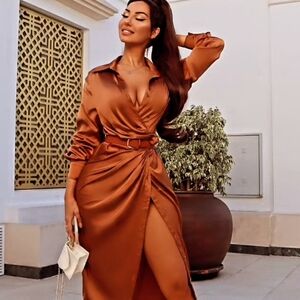 Satin blouse maxi dress NWOT